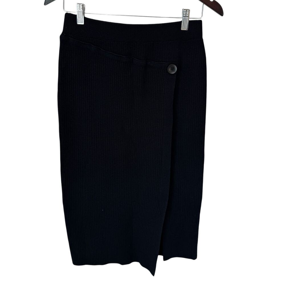 Knit Sweater Skirt Womens Small Black Ribbed Stretch Classic Pencil Minimalist